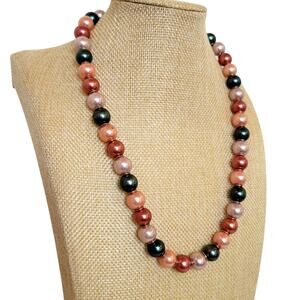 Vintage 20” Multicolor Faux Pearl Bead Necklace Round Costume Jewelry Pink Green